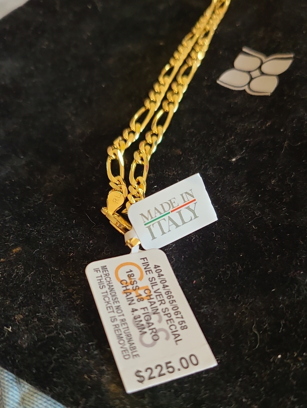 Gold Tone Figaro Chain Necklace - Made in Italy